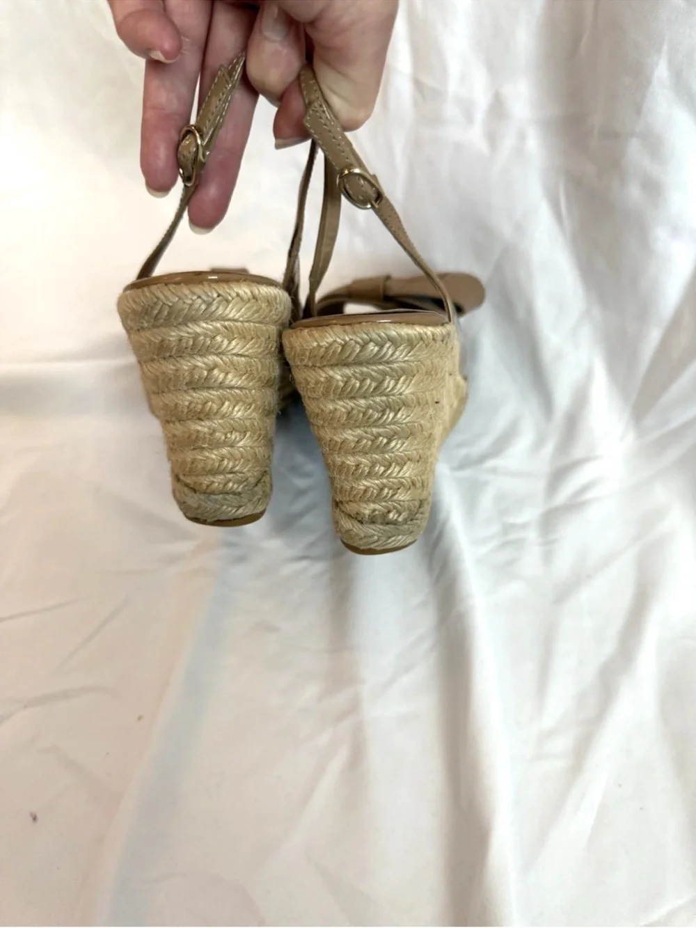 Valentino Garavani Tan Patent Leather Bow Wedges - Size 38 - US Size 8